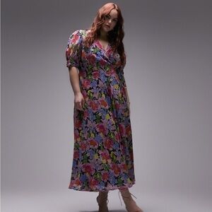 Topshop Curve Multicolor Floral Wrap Dress